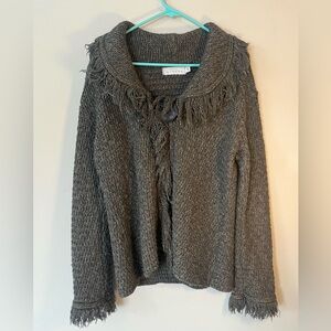 Willow Gray Green Fringed Sweater Size Medium